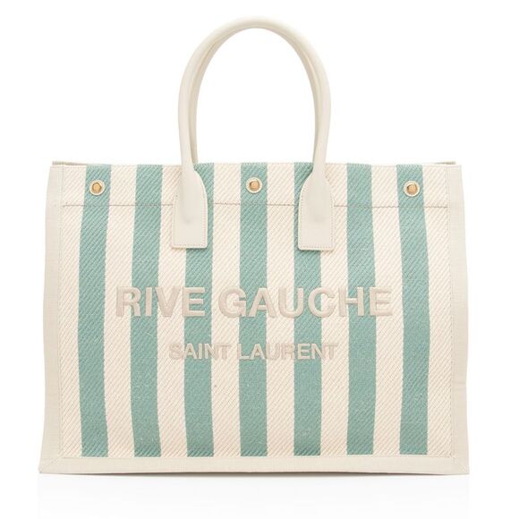 Saint Laurent Canvas Calfskin Striped Rive Gauche Large Tote - Picture 1 of 16